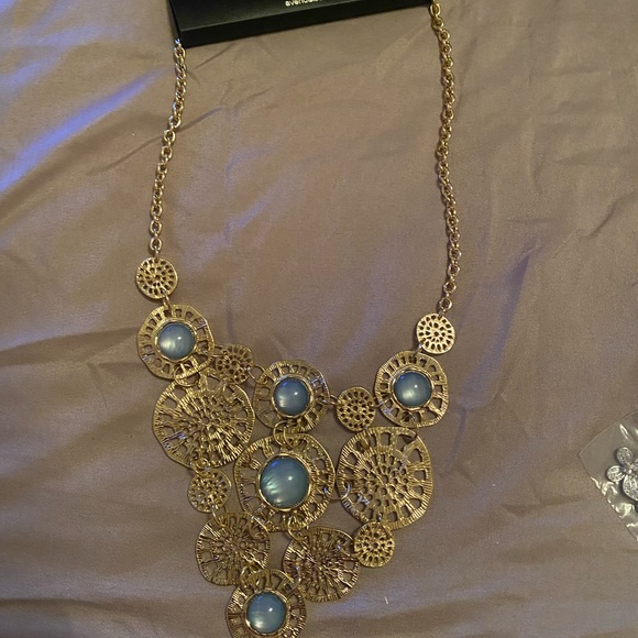 Gold and Blue Statement Necklace - Picture 3 of 4